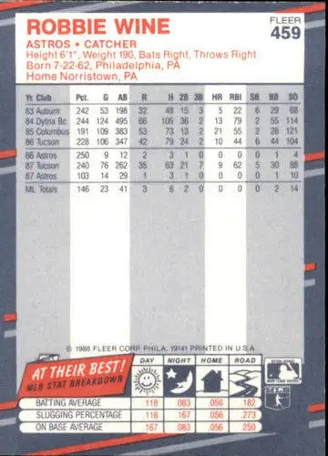 1988 Fleer Robbie Wine baseball card featuring original gloss and Astros team details