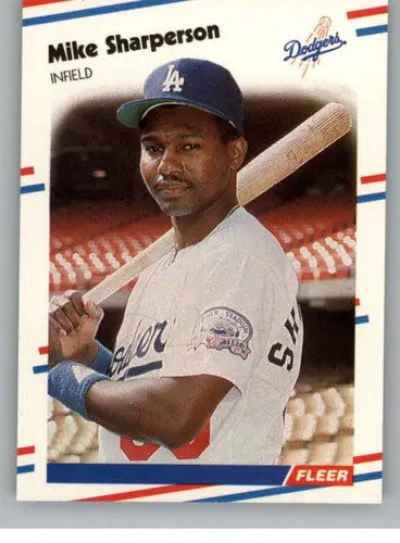 Vintage original gloss Fleer glossy baseball trading card of Mike Sharperson Dodgers