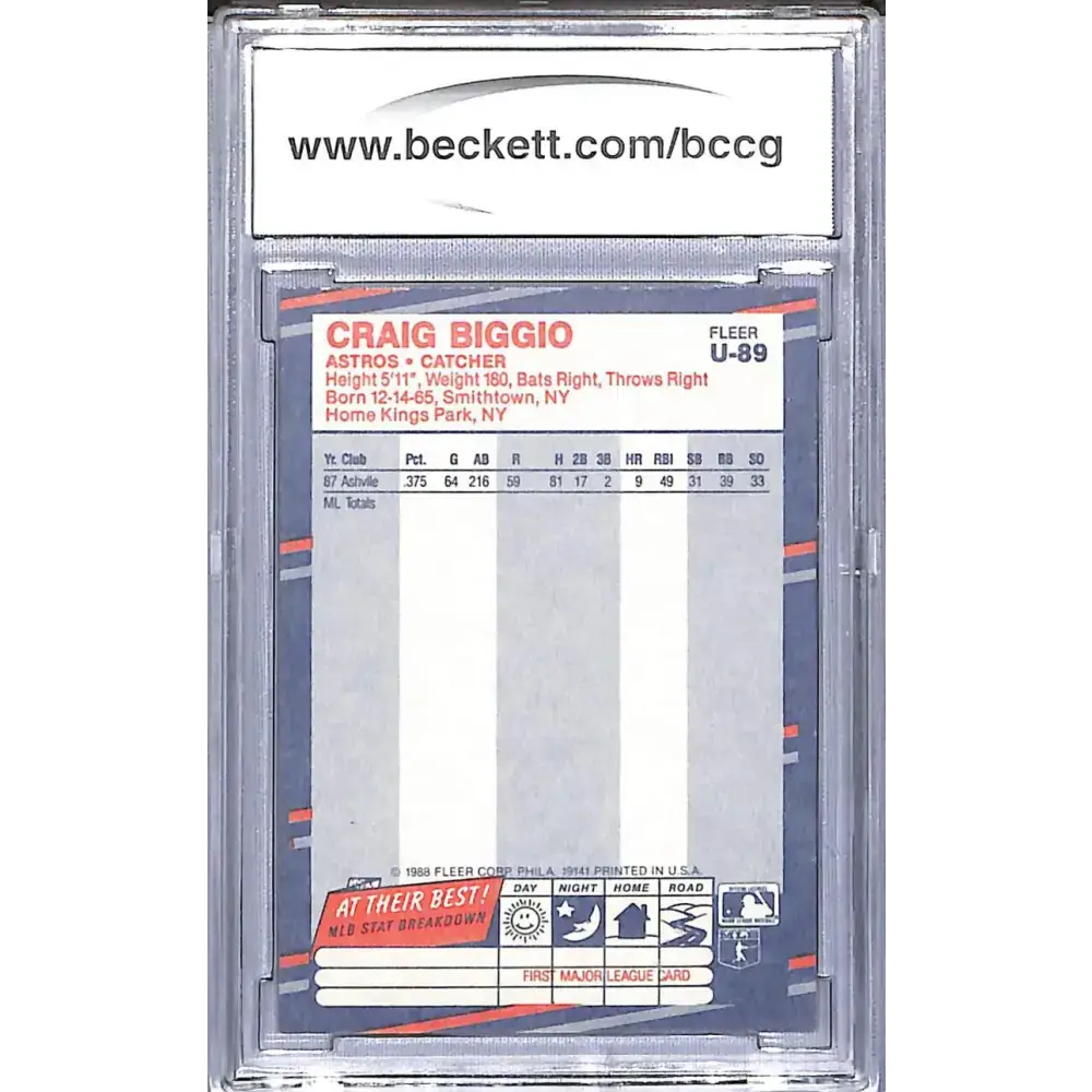 1988 Fleer Update Glossy #U-89 Craig Biggio BCCG 10 Mint or Better Houston Astros - Baseball Card Single