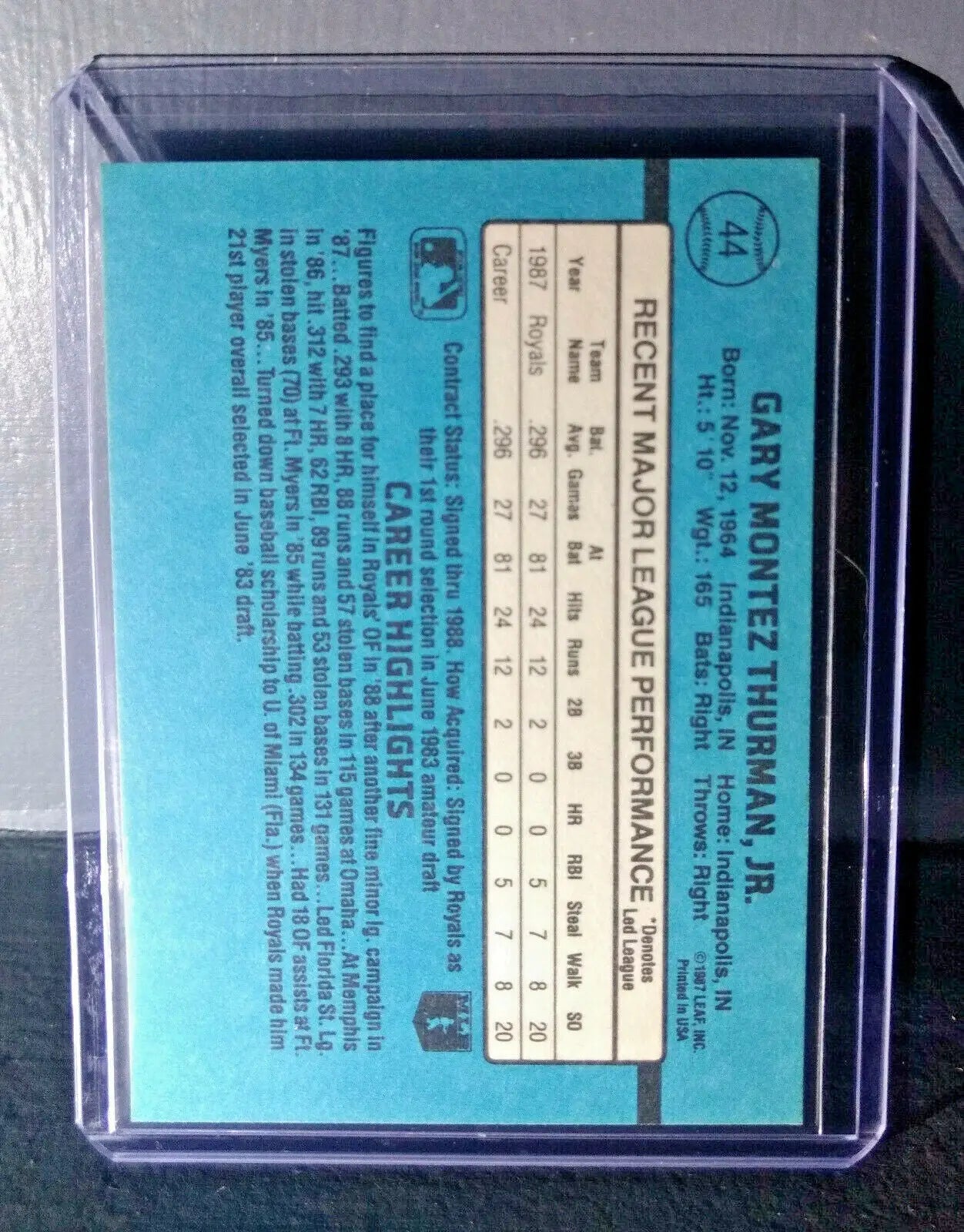 1988 Gary Thurman Donruss Rated Rookie #44 Baseball Card