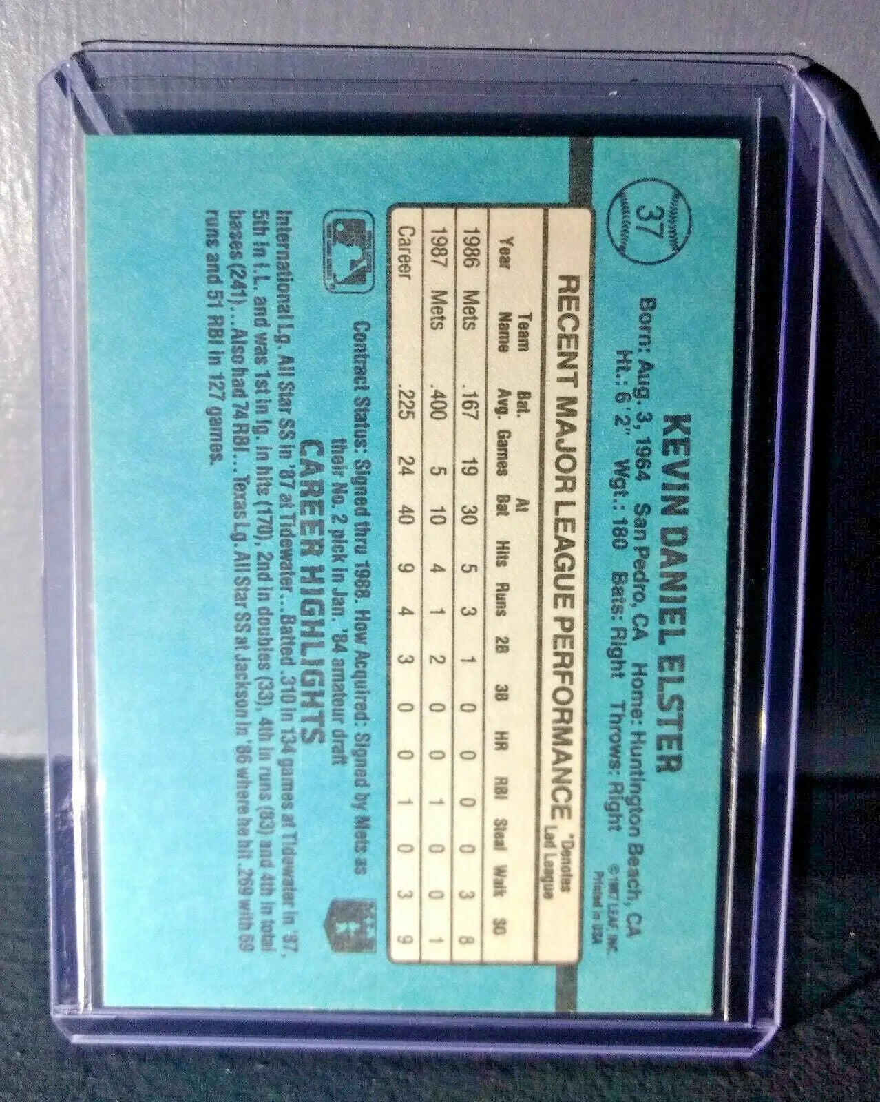 1988 Kevin Elster Donruss Rated Rookie #37 Baseball Card - Baseball Card Single