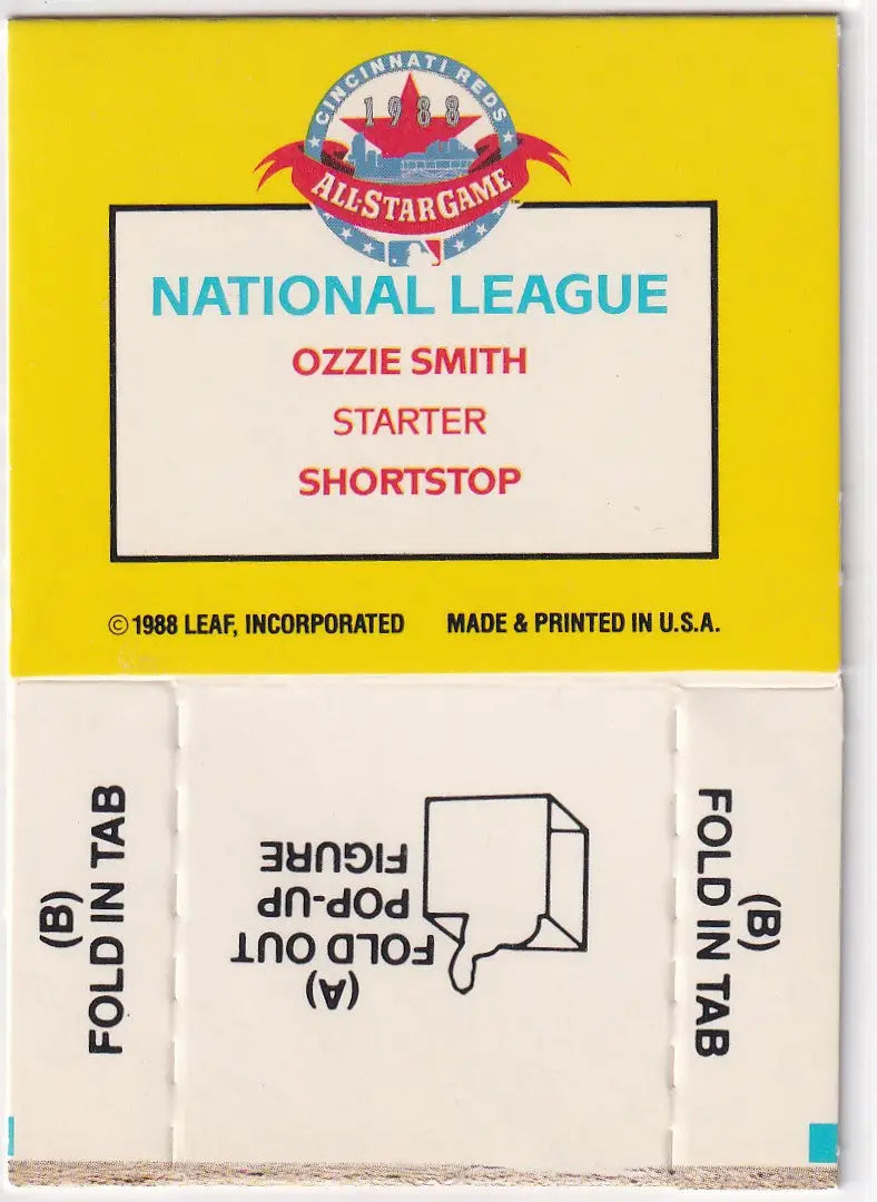 1988 LEAF OZZIE SMITH ALL STAR POP UP- ST LOUIS CARDINALS - Baseball Card Single