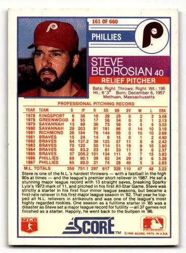 Original gloss Steve Bedrosian Philadelphia Phillies baseball card 1988 Score #161