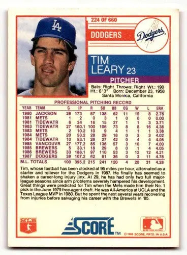 1988 Score Tim Leary Los Angeles Dodgers baseball card with original gloss