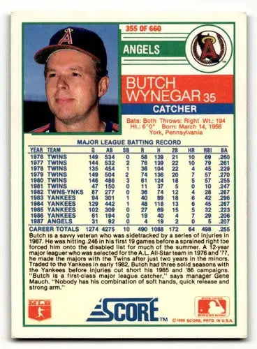 1988 Score Butch Wynegar California Angels baseball card in EX/NM condition