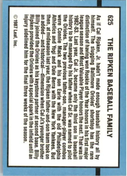 1988 The Ripken Family Donruss Baseball Card #625 - Baseball Card Single
