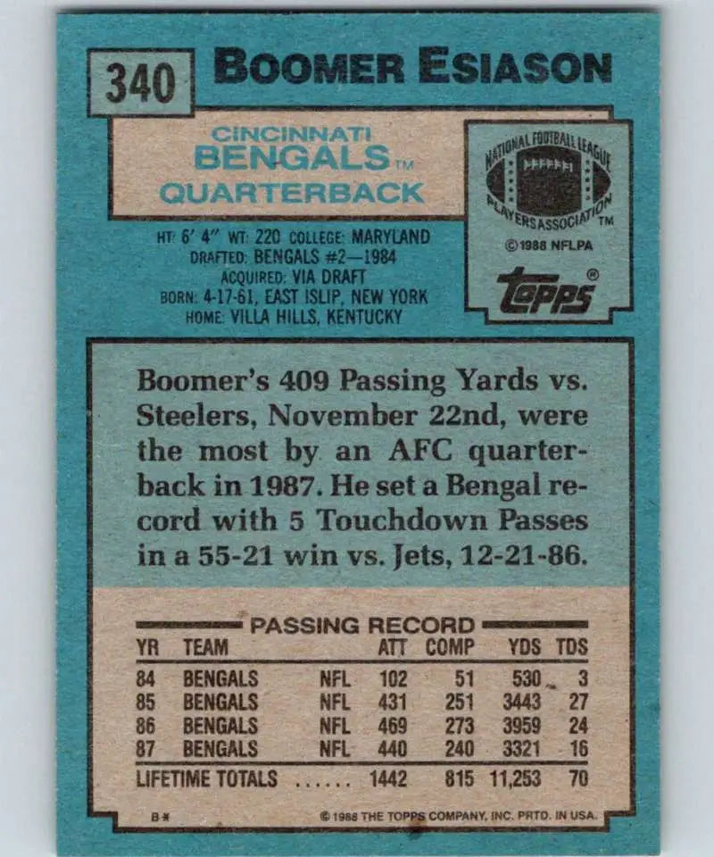 1988 Topps #340 Boomer Esiason EX Excellent Cincinnati Bengals Football Card - Football Card Single