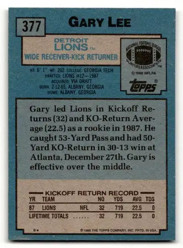 Original gloss Gary Lee Detroit Lions football card from 1988 Topps #377