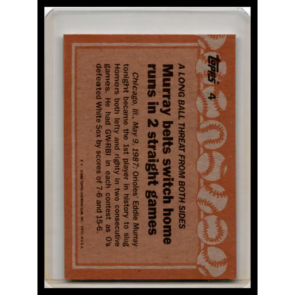 1988 Topps #4a Eddie Murray EX Baseball Card - Baseball Card Single