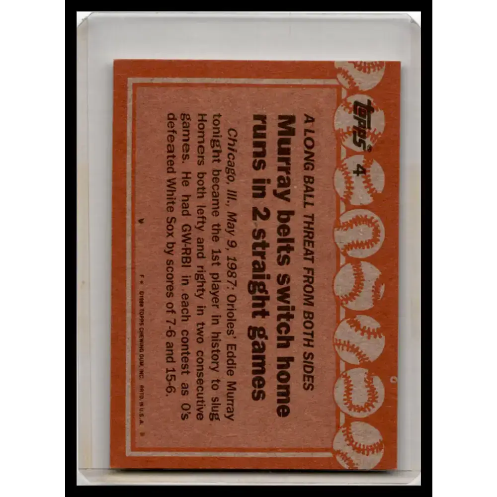 1988 Topps #4b Eddie Murray EX Baseball Card - Baseball Card Single