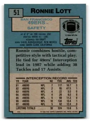 1988 Topps #51 Ronnie Lott - Football Card Single