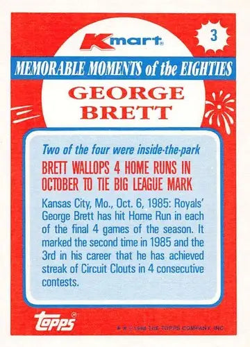 1988 Topps K-Mart Memorable Moments George Brett baseball card with original gloss