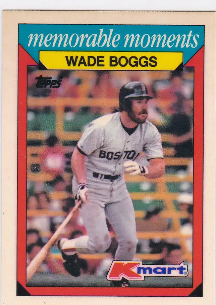 Baseball card of Wade Boggs at bat for the Boston Red Sox in trading cards collection