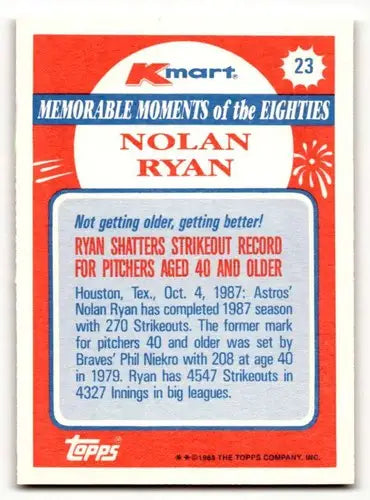 Original gloss Nolan Ryan baseball card from Kmart Memorable Moments series