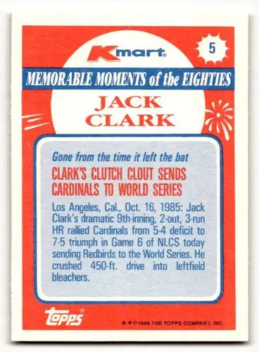 1988 Topps Kmart Memorable Moments Jack Clark baseball card St. Louis Cardinals