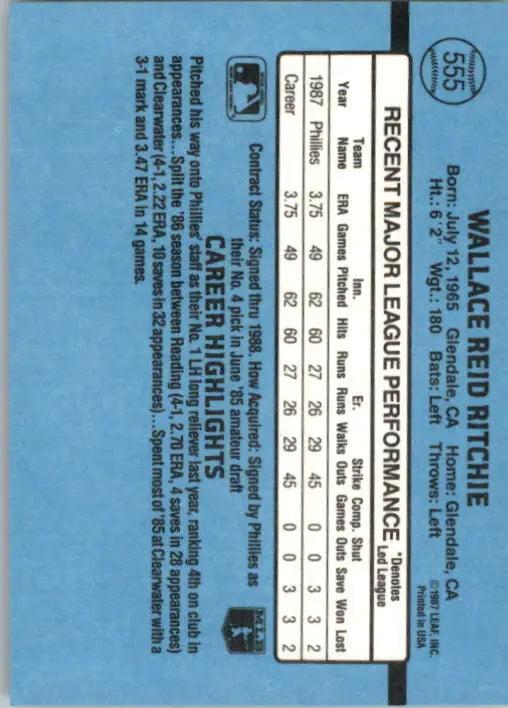 1988 Wally Ritchie Donruss Baseball Card #555