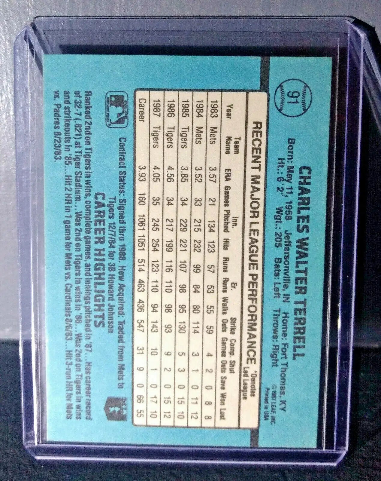 1988 Walt Terrell Donruss #91 Baseball Card