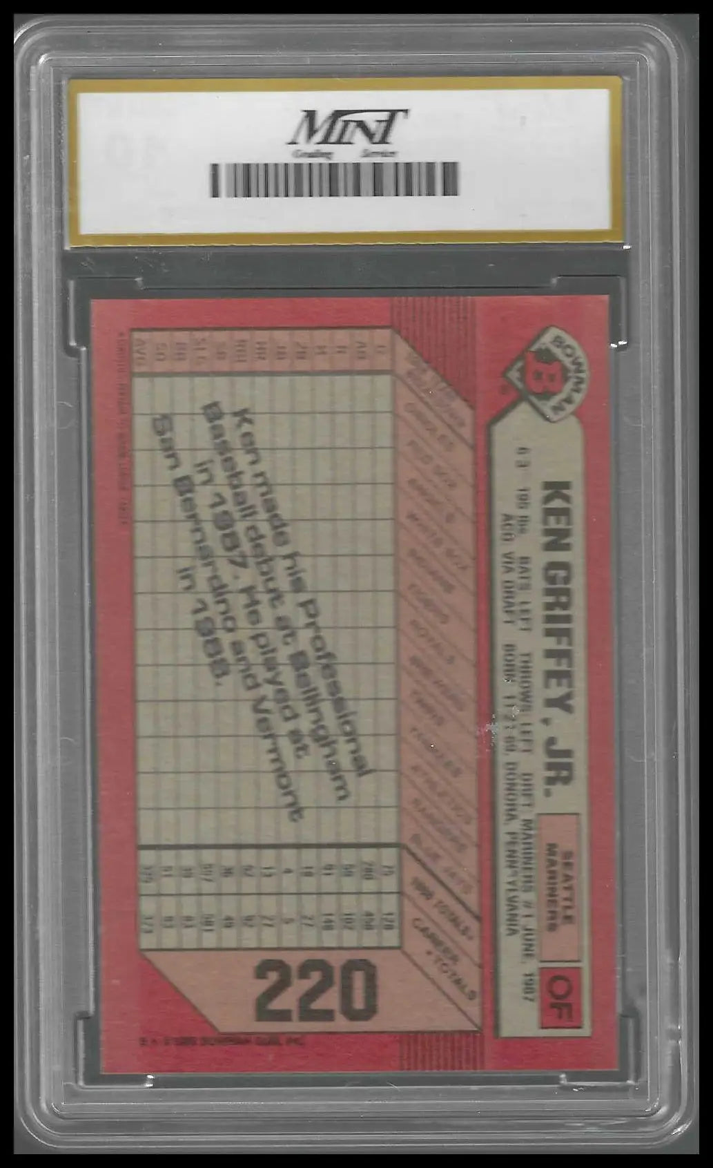 1989 Bowman #220a Ken Griffey Jr. Rookie *ERROR* NO FRONT MINT GEM/MT 10 - Baseball Card Single