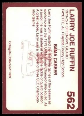 1989 Collegiate Collection Coke Alabama Crimson Tide (580) Larry Joe Ruffin 562 - Football Card Single