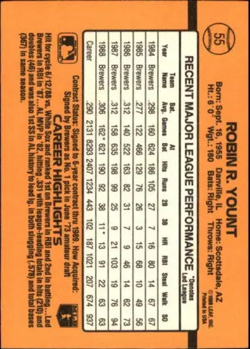 1989 Donruss #55 Robin Yount NM Near Mint Brewers