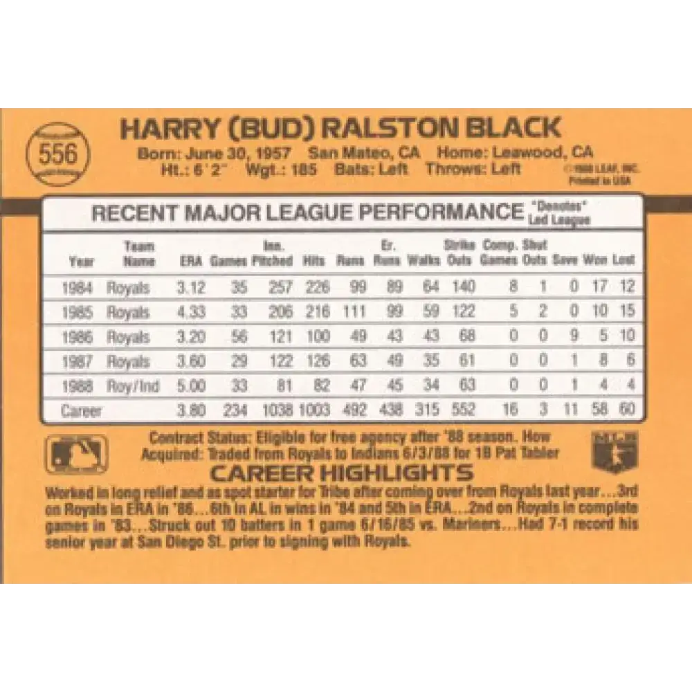 1989 Donruss #556 Bud Black DP NM-MT Cleveland Indians Baseball Card