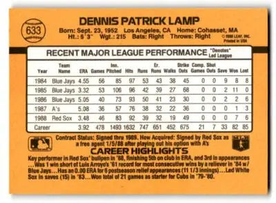 1989 Donruss #633b Dennis Lamp gum stain