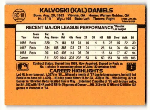 1989 Donruss #BC-18 Kal Daniels Cincinnati Reds Baseball Cards EX Ex ID:56247
