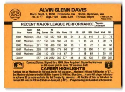 Vintage 1989 Donruss Alvin Davis Bonus MVPs baseball card featuring Alvin Davis