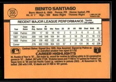 1989 Donruss Benito Santiago #205 San Diego Padres