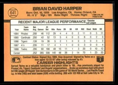 1989 Donruss Brian Harper #641d Minnesota Twins - Baseball Card Single
