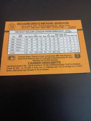 1989 Donruss - Rich Gossage #158. Chicago Cubs. NRMT+ - Baseball Card Single