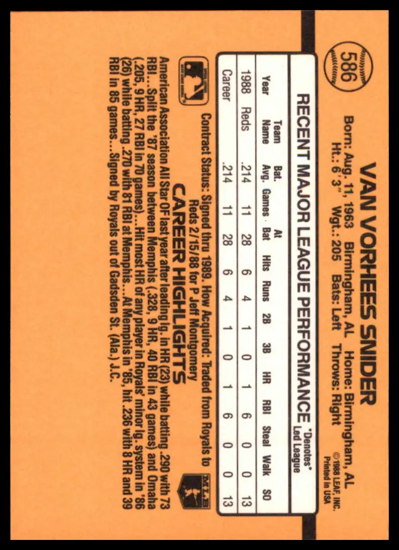 1989 Donruss Van Snider RC 586 Cincinnati Reds NM - Baseball Card Single