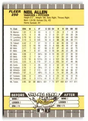 1989 Fleer #250a Neil Allen - Baseball Card Single