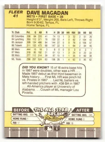 Original gloss 1989 Fleer Dave Magadan Mets baseball cards NM near mint