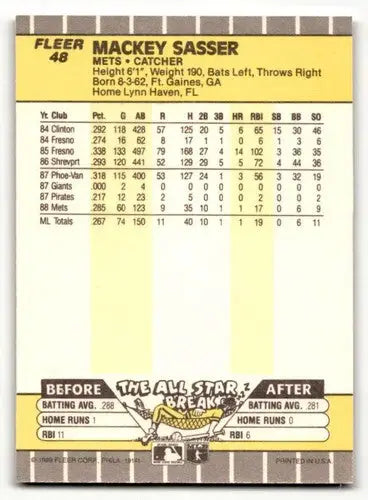 Original gloss Mackey Sasser Mets baseball cards 1989 Fleer #48 NM Near Mint