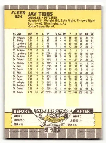 1989 Fleer Jay Tibbs Baltimore Orioles baseball card NM near mint condition