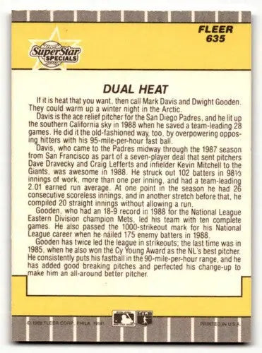 Baseball card back featuring Dwight Gooden SSS San Diego Padres collectible item