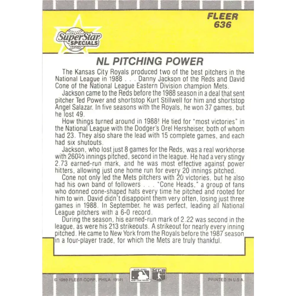 1989 Fleer #636 David Cone/Danny Jackson EX Excellent Cincinnati Reds/New York Mets Baseball Card - Baseball Card Single