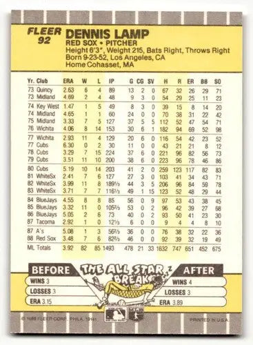 Boston Red Sox Dennis Lamp baseball card from 1989 Fleer #92 NM Near Mint