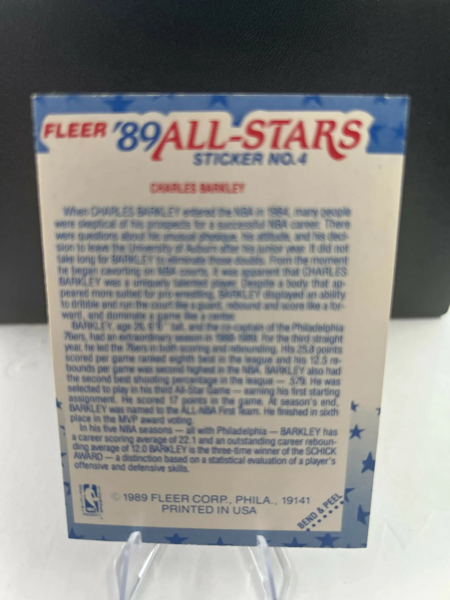 1989 Fleer All Star Sticker Charles Barkley Philadelphia 76ers NBA Hall of Fame