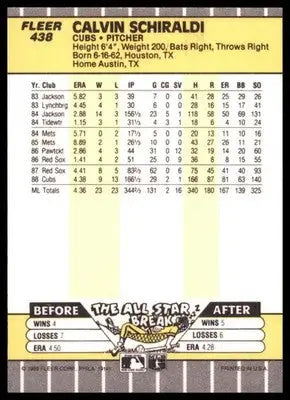 1989 Fleer Calvin Schiraldi 438 Chicago Cubs NM - Baseball Card Single