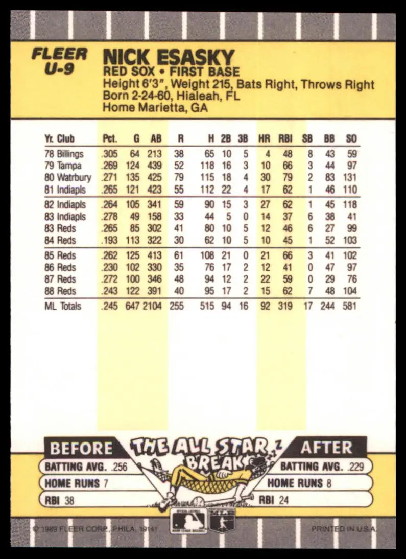 1989 Fleer Update Nick Esasky U-9 Boston Red Sox NM - Baseball Card Single