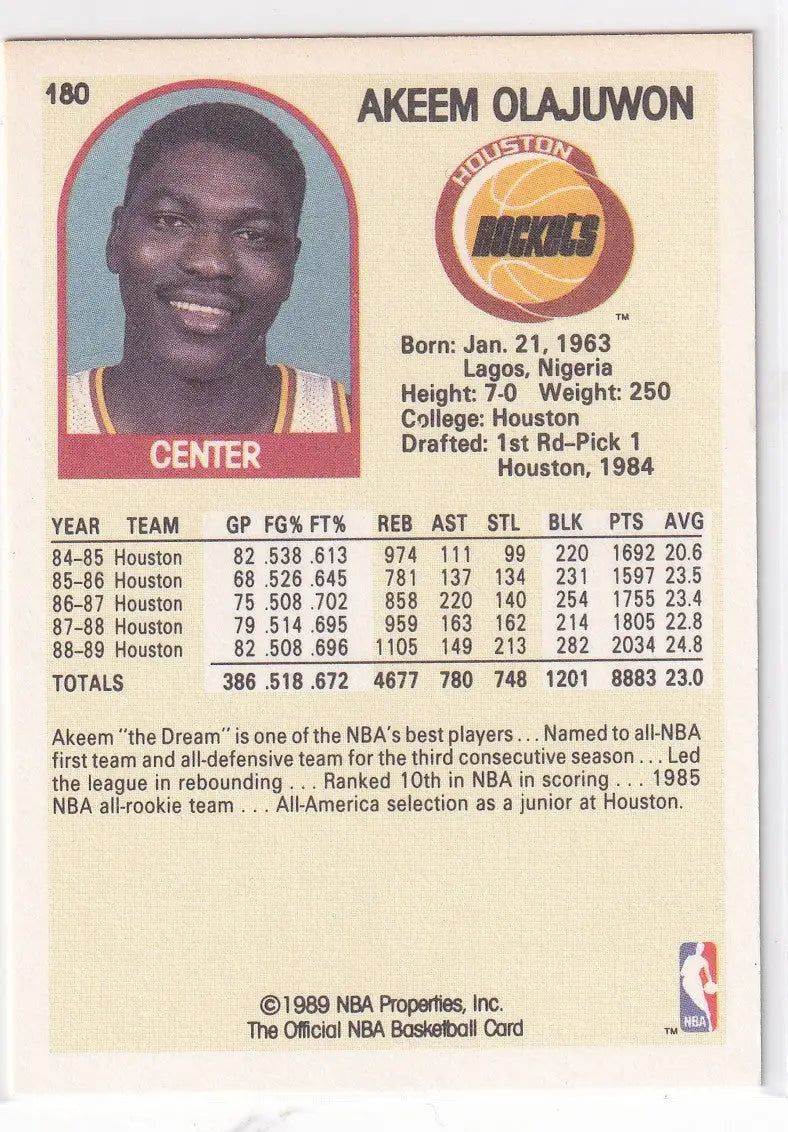 1989 HOOPS #180 AKEEEM OLAJUWON- HOUSTON ROCKETS - Basketball Card Single