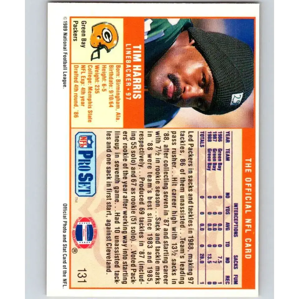 1989 Pro Set #131 Tim Harris NM-MT Green Bay Packers Football Card - Football Card Single
