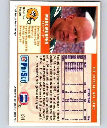 1989 Pro Set football card featuring Mark Murphy Green Bay Packers with original gloss