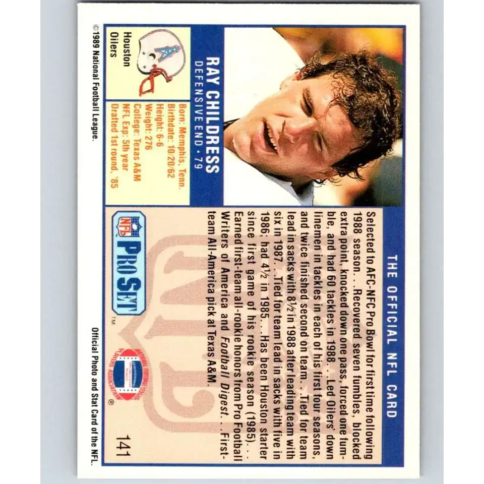 1989 Pro Set #141 Ray Childress NM-MT Houston Oilers Football Card - Football Card Single