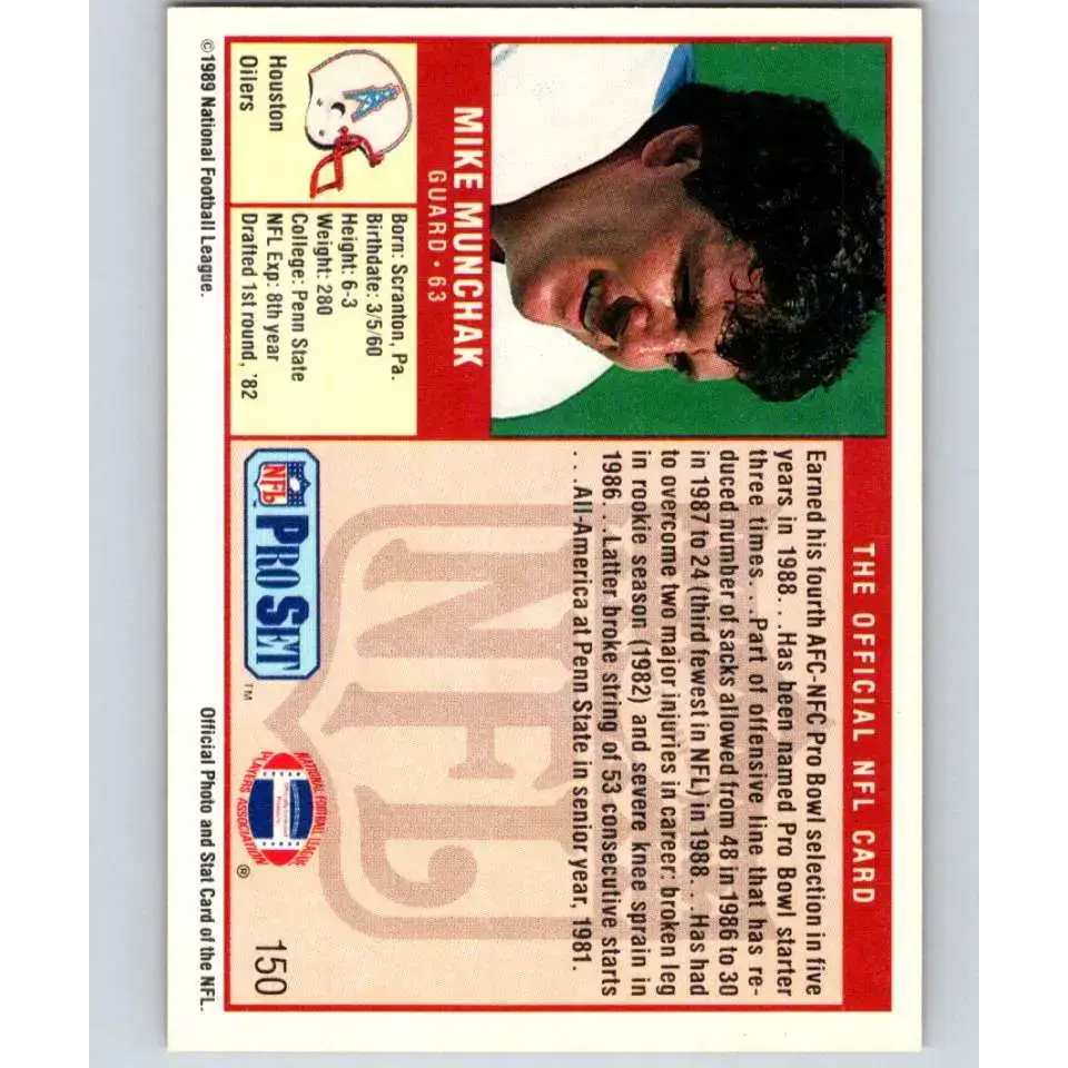 1989 Pro Set #150 Mike Munchak NM-MT Houston Oilers Football Card