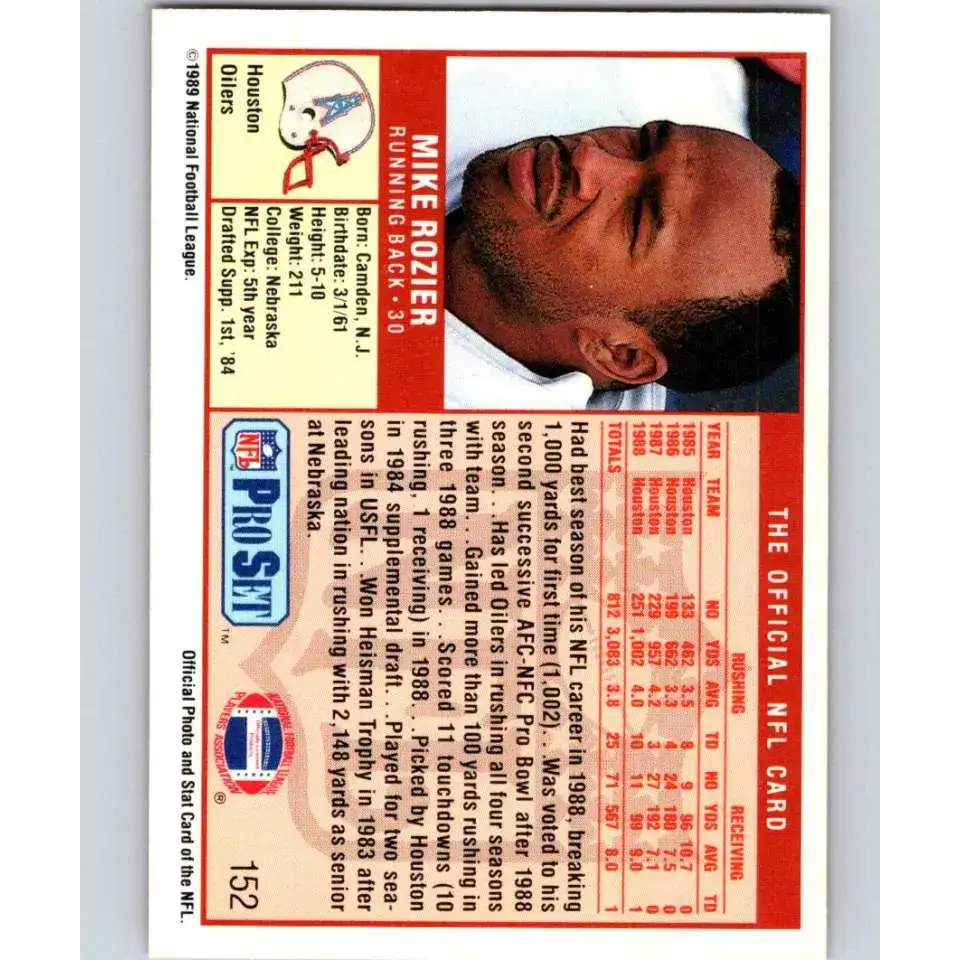 1989 Pro Set #152 Mike Rozier NM-MT Houston Oilers Football Card