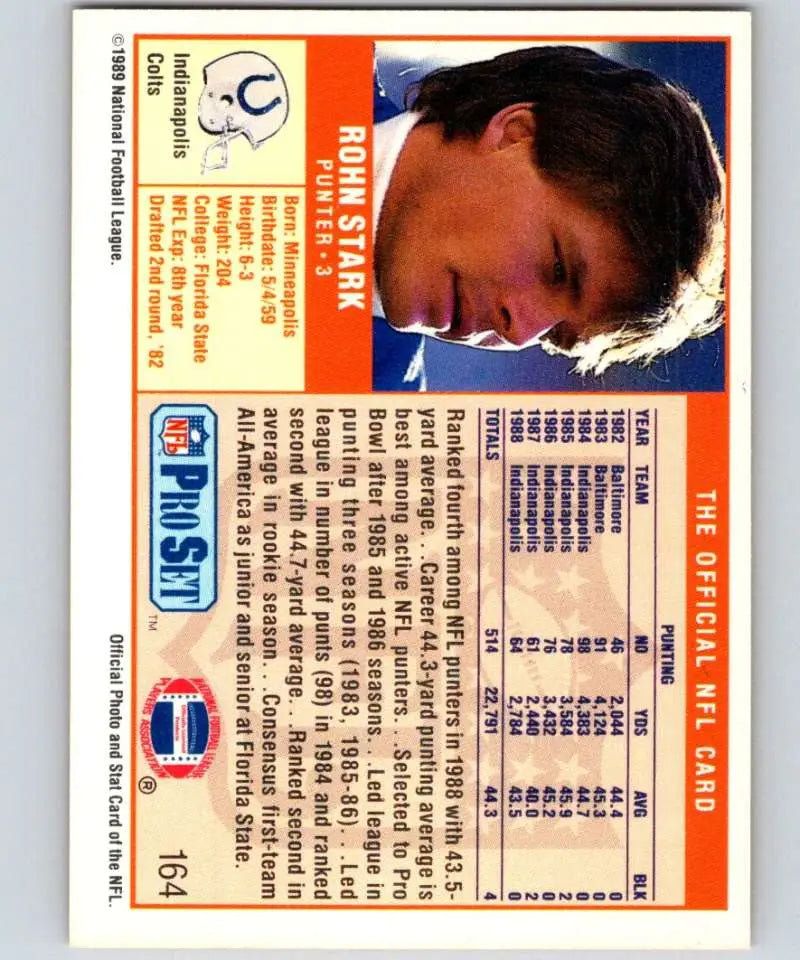 1989 Pro Set #164 Rohn Stark EX Excellent Indianapolis Colts Football Card - Football Card Single