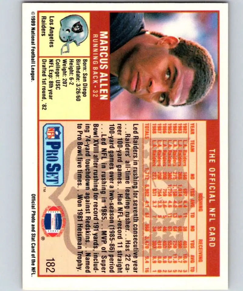 1989 Pro Set #182 Marcus Allen EX Excellent Los Angeles Raiders Football Card - Football Card Single